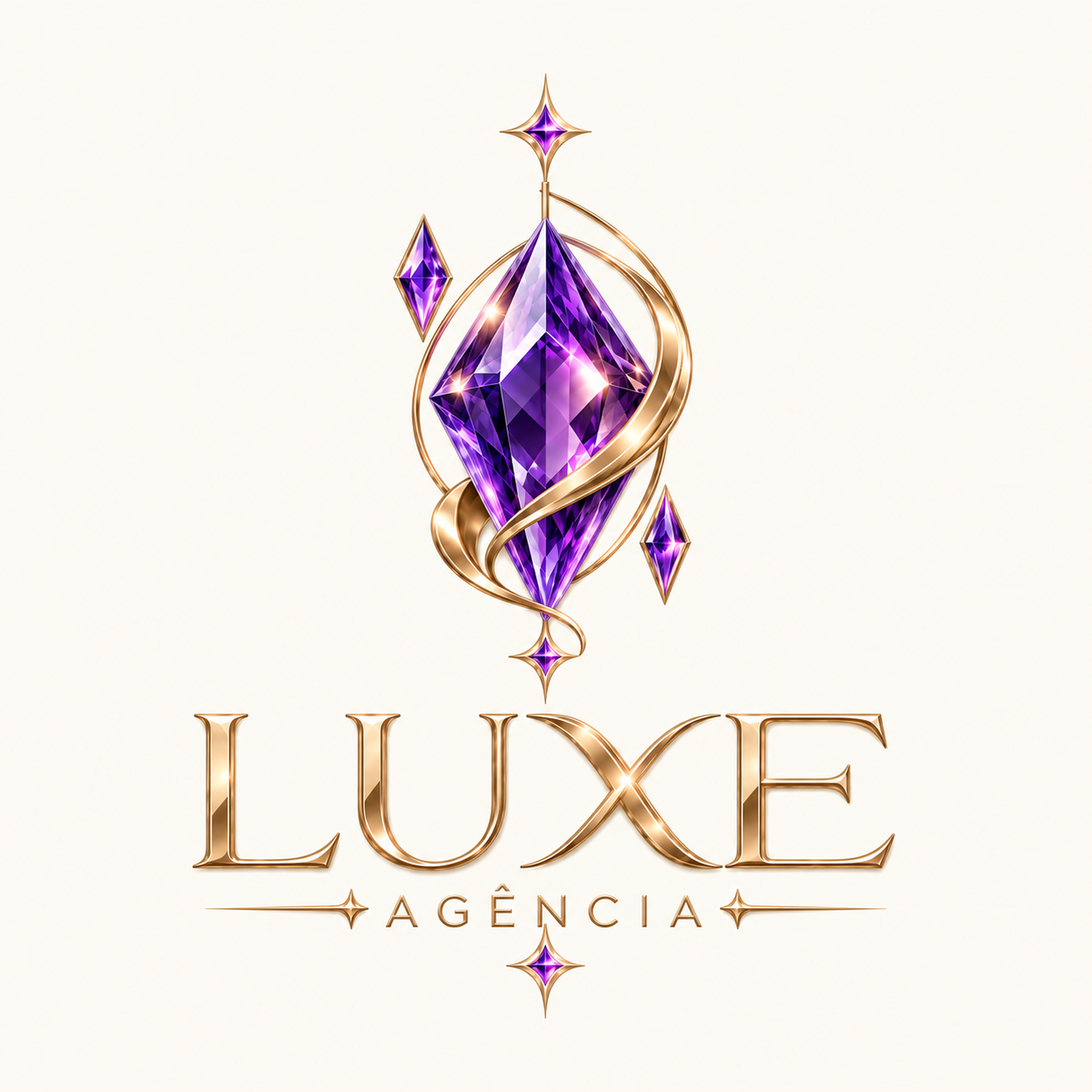 Agência LUXE: cristal de ametista envolvido por fitas douradas